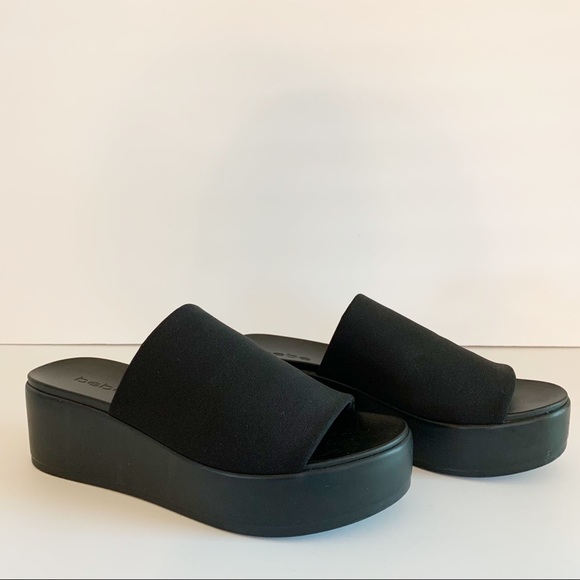 BEBE Platform Slip on Sandals 90s Y2K Women’s Size 7 Black Stretch Fabric - Picture 6 of 11